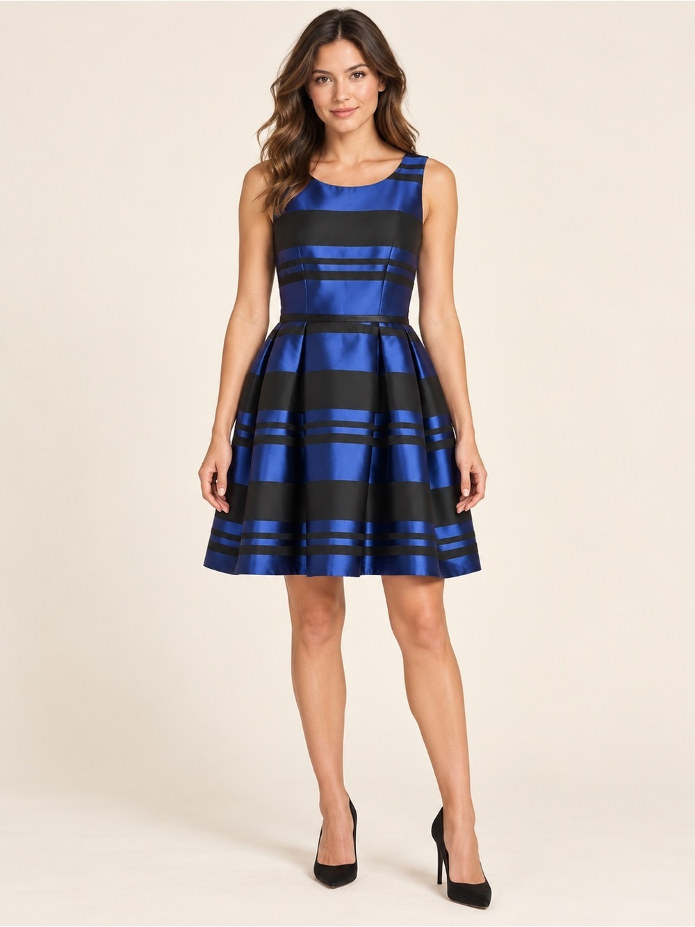 Southern Tide Yacht Blue Black Striped Fit & Flare Dress 6 NWT